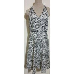 The Loft Womens Size 10 Petite Black and White Floral Print Dress - Knee Length